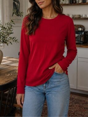 Organic Cotton Burt's Bees Red Ribbed Crew Neck Top